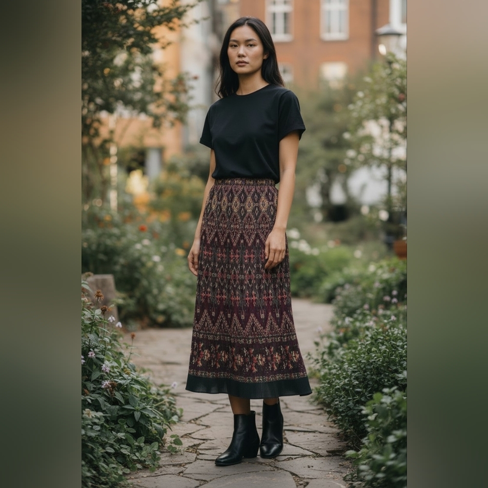Norton McNaughton Vintage Accordion Ikat Style Pencil Midi Skirt Free Size - Picture 1 of 10